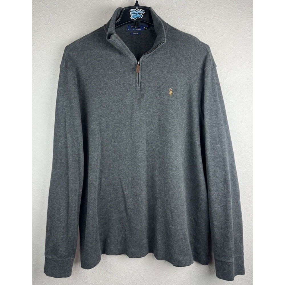 Polo Ralph Lauren Mens XL Grey Estate Rib 1/4 Zip Long Sleeve Pullover Sweater